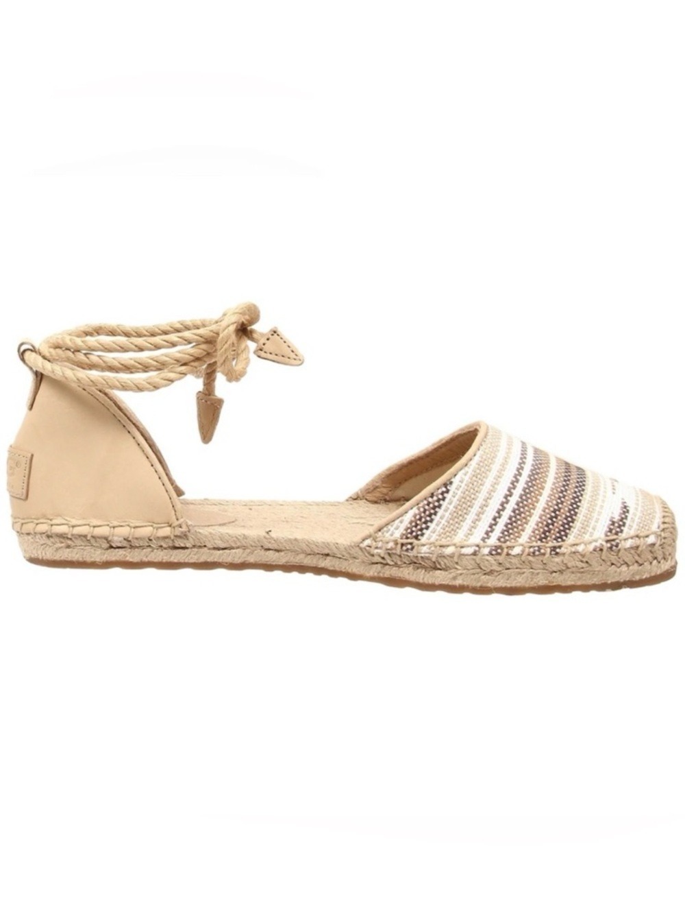 Ugg Australia Libby Serape Tan and White stipe tie ankle Espadrille Flats size 8